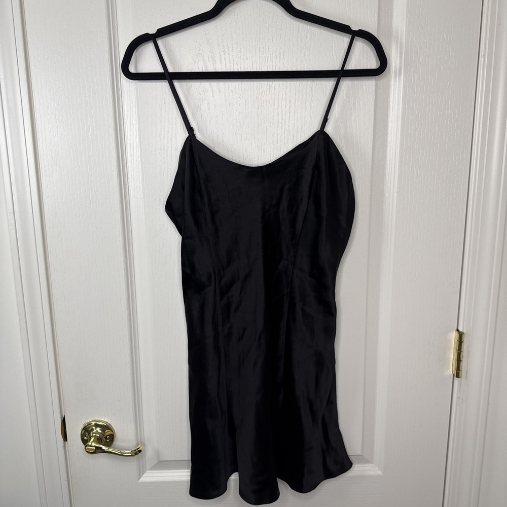 Victorias Secret Black Satin Slip Dress M NWT Deadstock Y2K Bias Cut Side Slit